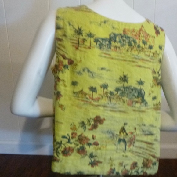 CUT*LOOSE LINEN SLEEVELESS SHELL TOP sz-L TROPICAL COLOR - Picture 10 of 12